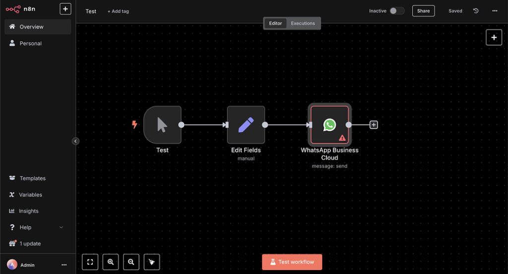 n8n UI dashboard overview by HustPilot.com
