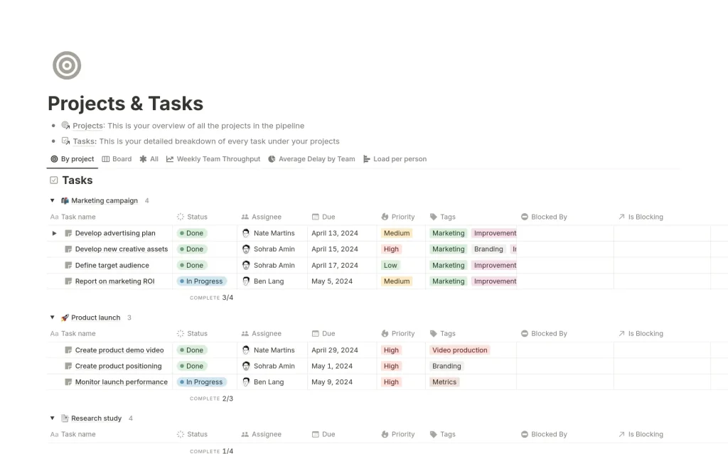 Notion desktop for solopreneurs task and project management. By hustpilot.