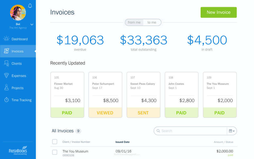 image of freshbooks invoice panel