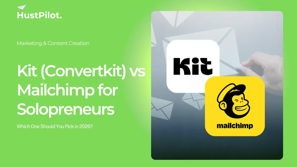 Featured image of Kit Convertkit vs Mailchimp for Solopreneur. By hustpilot
