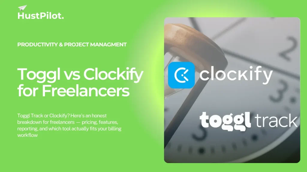 Featured image for Toggl vs Clockify for Freelancers. By hustpilot.com