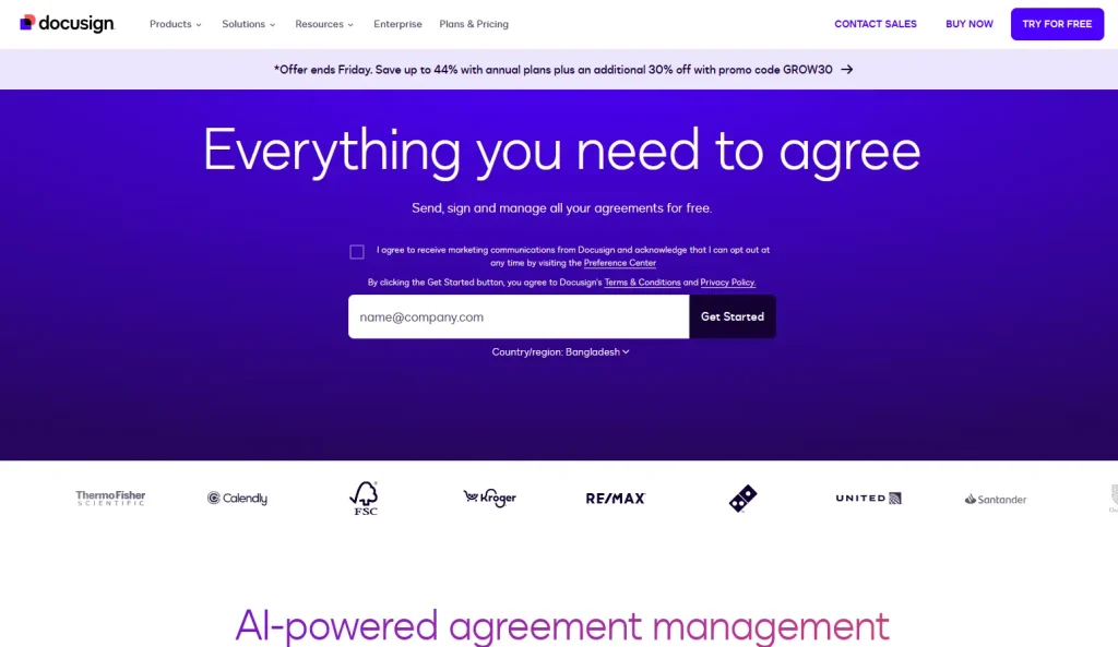 Docusign home page